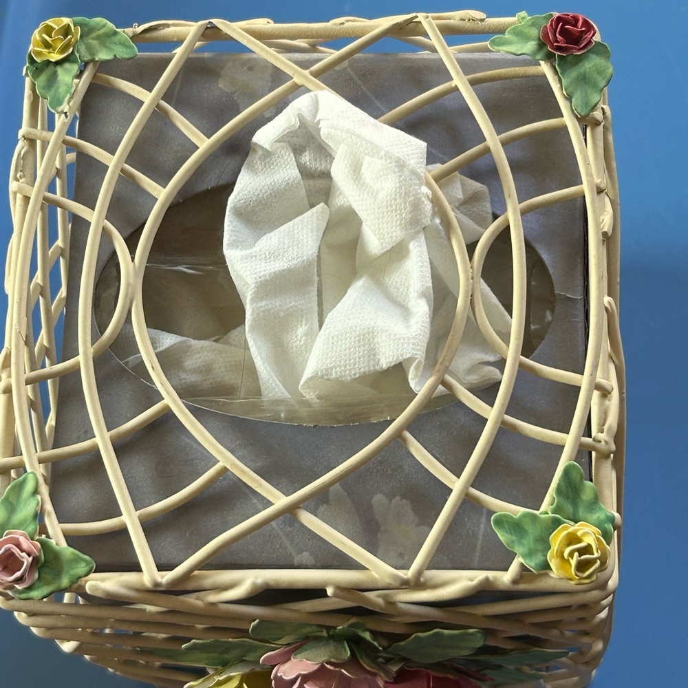 Vintage 1950s Tissue Box Holder ~ Italian Floral Tissue Cover - Picture 4 of 4